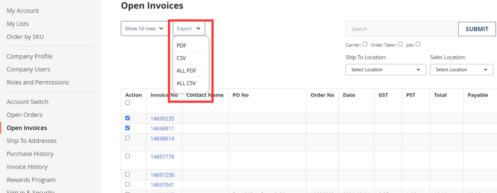 invoice export